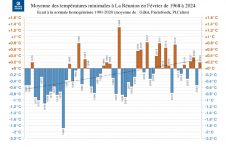 Températures minimales à la Réunion - Février 1968 à 2024