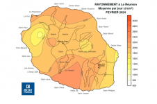 Moyenne de rayonnement global journalier à la Réunion - Février 2024