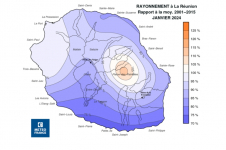 Rapport à la normale de rayonnement global journalier à la Réunion - Janvier 2024