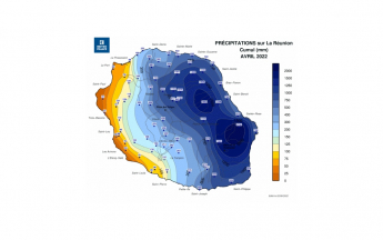 Carte de la pluviométrie d'avril 2022 à la Réunion Carte de la pluviométrie d'avril 2022 à la Réunion
