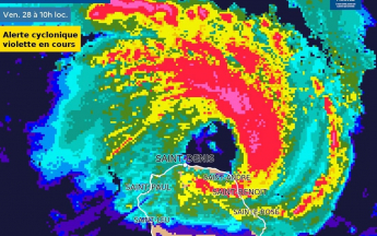 Image radar cyclone Garance au moment de l'atterissage sur La Réunion Image radar cyclone Garance au moment de l'atterissage sur La Réunion