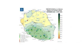 Cumul de précipitations à la Réunion - saison des pluies 2023/2024 Cumul de précipitations à la Réunion - saison des pluies 2023/2024